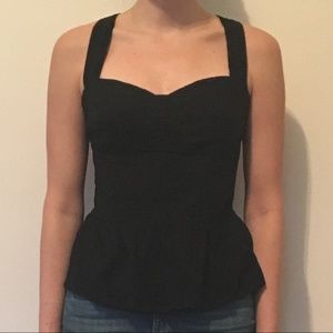 Women's Tulle Black Eyelet Peplum Criss-Cross Top